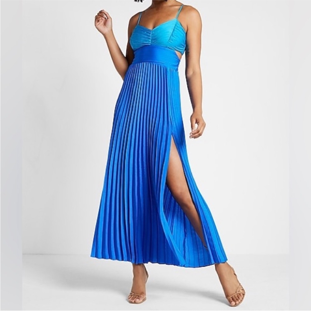 Express NWT Pleated Color Block Side Cutout Maxi Dress
